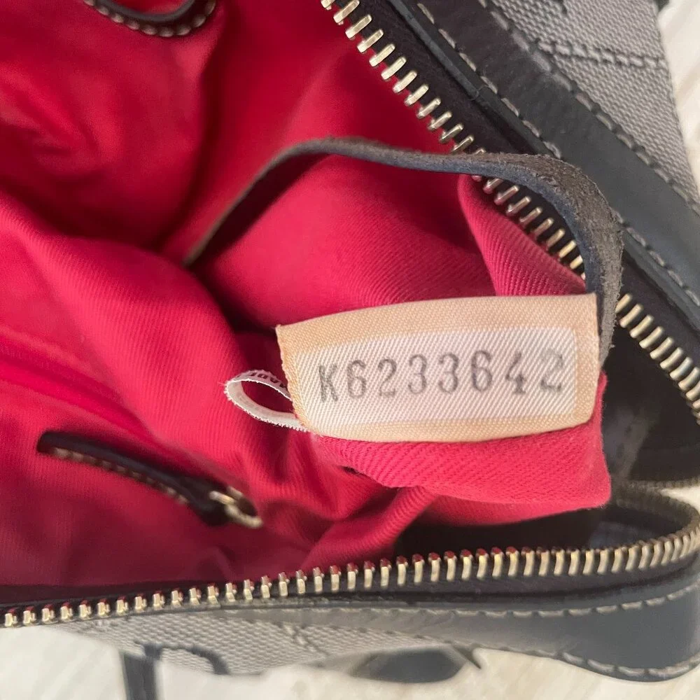 Dooney & Bourke Black/Grey Double Pocket Canvas/Leather Quilted Pattern Satchel - Picture 10 of 14